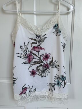 WHBM Floral Lace Trim Cami Tank Top White House Black Market Medium